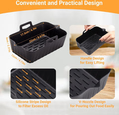 2 Airfryer Silicone Trays - Airfryer Accessories - BPA Free - Baking Paper Alternative - Airfryer Trays - Airfryer Liner - Rectangular - Airfryer Silicone Baking Paper - 17.5x12x6 Cm - Baking Mold - Black - Sustainable - Non-Stick - Dishwasher Safe