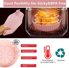 2 Airfryer Silicone Trays - Airfryer Accessories - BPA Free - 20cm - Airfryer Basket - Reusable - Baking Paper Alternative - Airfryer Liner - Round - Airfryer Silicone Baking Paper - Baking Mold - Sustainable - Non-Stick - Dishwasher Safe - Grey/Pink