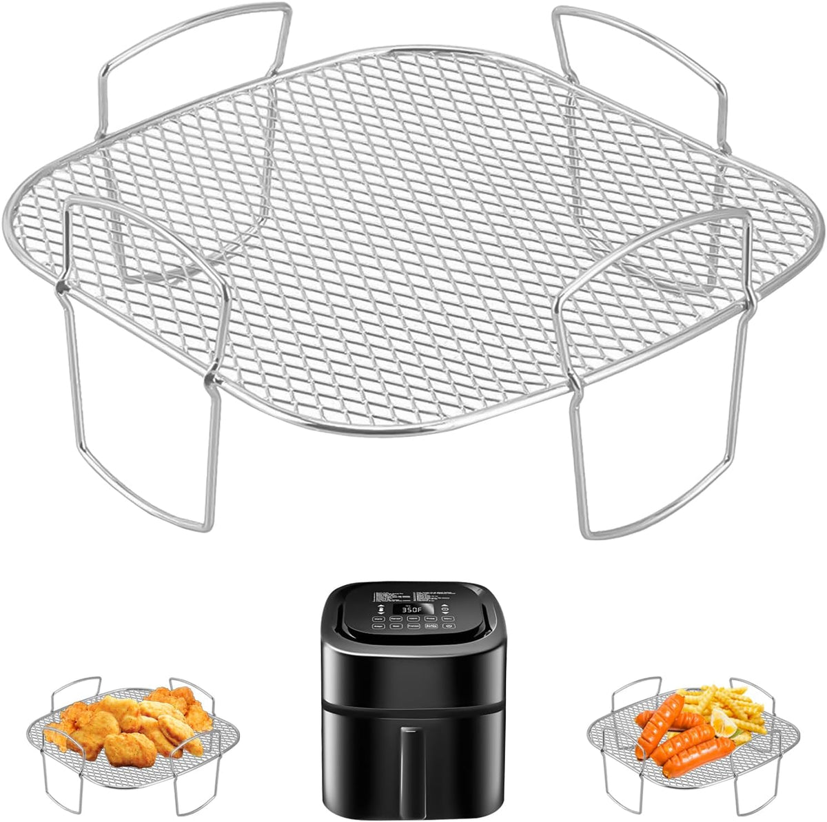 Square air fryer rack - Air fryer baking pan - Air fryer accessories - Stainless steel - 20 cm