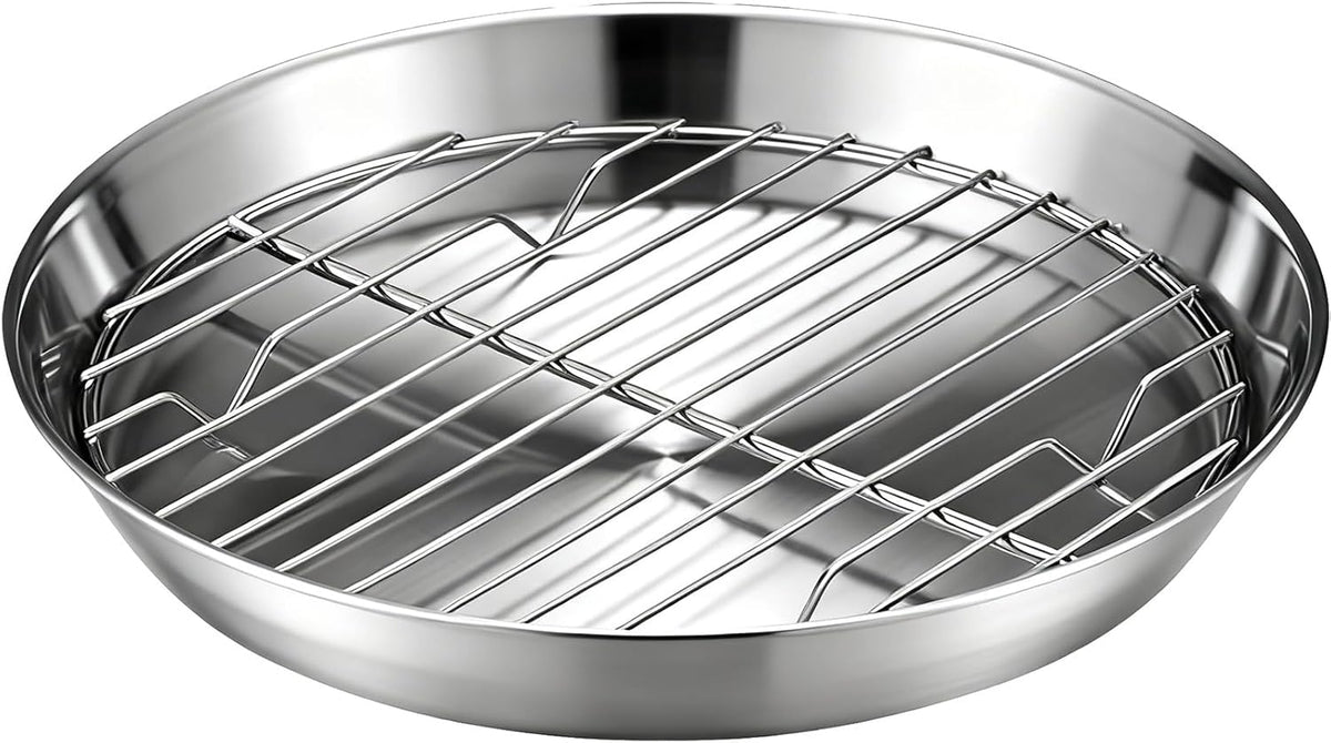 Baking tray for air fryer - Air fryer baking pan - Air fryer accessories - Baking tray with rack - Made of 304 stainless steel - 25 cm