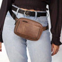 Women Black Crossbody Waist Bag PU Leather Belt Bag Travel Bag