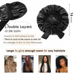 Satin Cap Silk Cap For Sleeping Double Layer Satin Lined Hair Cap With Ribbon Bonnet For Women Naturally Curly Hair Black black