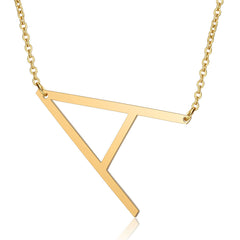 Gold Side Block Shaped Initial Letter Necklace for Women Stainless Steel English Letter AA