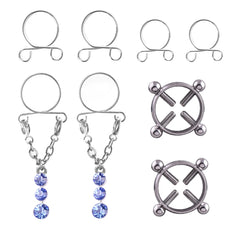 Fashion Water Drop Screw Non Pierced Nipple Ring Set Nipple Ring Body Jewelry (Blue)