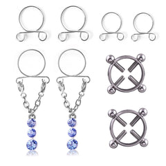 Fashion Water Drop Screw Non Pierced Nipple Ring Set Nipple Ring Body Jewelry (Blue)