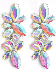 Iridescent Rhinestone Earrings for Prom, Sparkling Bridal Cluster Drop Dangle Stud Earrings, AB Crystal Pageant