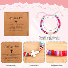 Cross Bracelet for Girls, Colorful Polymer Clay Christian Jesus Religious Confirmation Bracelet with Motivational Card First Holy Communion Gifts for Daughter Sister Teenage Girls