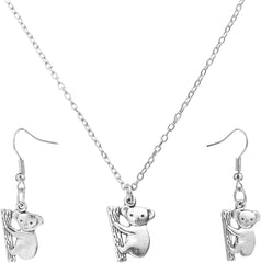 1 Set Koala Necklace Stainless Steel Charm Necklace Womens Silver Earrings Post Earrings for Women Koala Womens Earrings J Necklace for Women Australia Alloy