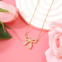 Bow Necklace, Dainty Ribbon Bowknot Chain Necklace Cute Fashion Bowtie Pendant for Choker Gold Bow Jewelry Gift for Women Wedding Prom Daily Wear