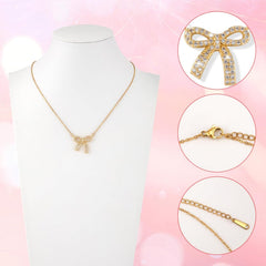 Bow Necklace, Dainty Ribbon Bowknot Chain Necklace Cute Fashion Bowtie Pendant for Choker Gold Bow Jewelry Gift for Women Wedding Prom Daily Wear
