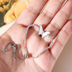 Butterfly Bracelet, Shiny Silver Bracelet Butterfly Tennis Bolo Bracelet Carved Butterfly Bracelet Simple Fashion Adjustable Bracelet Jewelry Gifts for Women