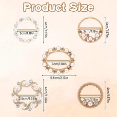 5 PCS Shirt Clips Metal Scarf Ring Clip Shirt Ties Clips for Women Dress Clips for Girls Round T-Shirt Ties Rings Round Corner Knotted Buttons with Rhinestone Pearl Adjustment Buckles for Decoration