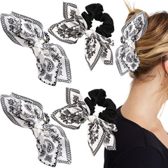 2 PCS Bandana Hair Claw Clip & 2 PCS Bandana Hair Ties Boho Hair Claw Clips Boho Bow Knot Bandana Fabric Hair Jaw Clips Paisley Hair Clip Non-slip Styling Hair Accessories for Women Girls