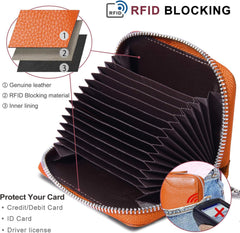 RFID Blocking Credit Card Holder Wallets Thin Mini Travel Bag Card Case Cash Envelope Money Organizer for Women Gift Compatible with YUX Orange