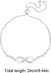 925 Sterling Silver Infinity Love Heart Bracelet with Cubic Zirconia Adjustable for Women