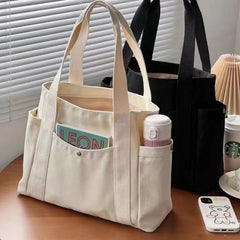 Large Canvas Tote Bag for Work Travel College Book Shoulder Bag Brown