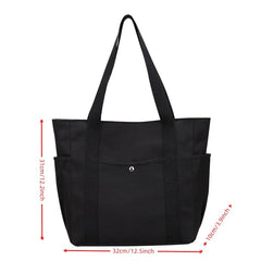 Large Capacity Canvas Tote Bag for Work Travel Carrying Bag College Style Student Outfit Book Shoulder Bag Black