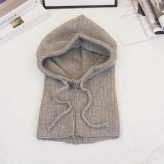 Winter Hats for Women - Knitted Hats - Drawstring - Warm Hooded Scarf - Windproof Hooded Face Mask - Knitted Hat and Neck Warmer Set - Suitable for Skiing, Horse Riding and Motorcycling - Gray