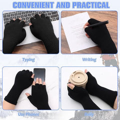 2 pairs of fingerless gloves - plain gloves for fall and winter - warm gloves with half fingers - long knitted - fingerless gloves - one size fits all - wristbands - black and gray
