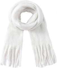 Scarf - Women's Winter Scarf - Warm and Thick Knitted Checked Scarf - Blanket Scarf - Stylish Gift - A Gift for Her (White)