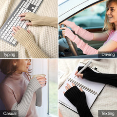 Black Wristbands - Long Knitted Wristbands - Fingerless Gloves - Long Knitted Sleeves for Women - Long Fingerless Sleeves - (Black)
