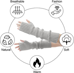 Arm Sleeves - Women's Long Fingerless Knitted Y2K Arm Sleeves - (Gray)