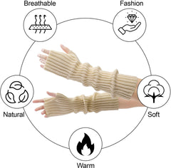 Arm Sleeves - Women's Long Fingerless - Knitted Y2K Arm Sleeves - (Beige)