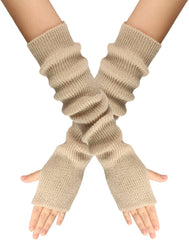 Arm Sleeves - Women's Long Fingerless - Knitted Y2K Arm Sleeves - (Beige)