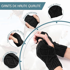 2 Wristbands - Fingerless Gloves - Knitted Women's - Wristbands - Long Knitted Wristbands - Winter Gloves - Warm - Unisex - Black + Dark Gray