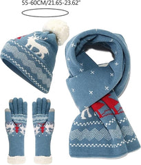 Warm hat, scarves and gloves - Set of 3 - Women's scarf - Warm hat with fleece lining - Knitted hat with pompoms - Warm scarf - Warm gloves - Christmas accessories - Christmas gift - Gifts for family and friends (White)