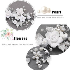 Hair Accessories - Hairpins - Hair Accessories for Women - Hair Accessories for Girls - Hair Accessories for Weddings - Silver Bridal Hair Accessories - Pearl Flower Tendril Bridal Hair Accessories - Crystal Bridal Hair Accessories - Suitable for Women