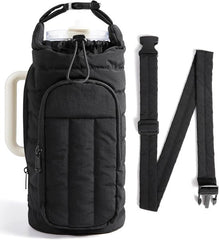 Handbag - Bottle holder - Suitable for 950 ml / 1200 ml water bottles - With shoulder strap and phone pocket - Unisex - The perfect companion for hiking and camping trips (Black)