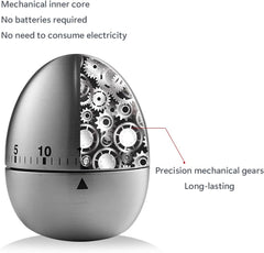Stainless Steel Mechanical Kitchen Timer with 60 Minute Countdown, Loud Alarm and Egg-Shaped Design for Cooking and Baking