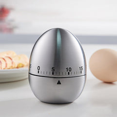 Stainless Steel Mechanical Kitchen Timer with 60 Minute Countdown, Loud Alarm and Egg-Shaped Design for Cooking and Baking