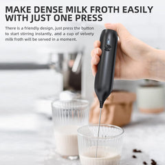 Rechargeable Handheld Milk Frother with Stainless Steel Whisk for Coffee, Latte, Matcha, Hot Chocolate and Protein Drinks, Black
