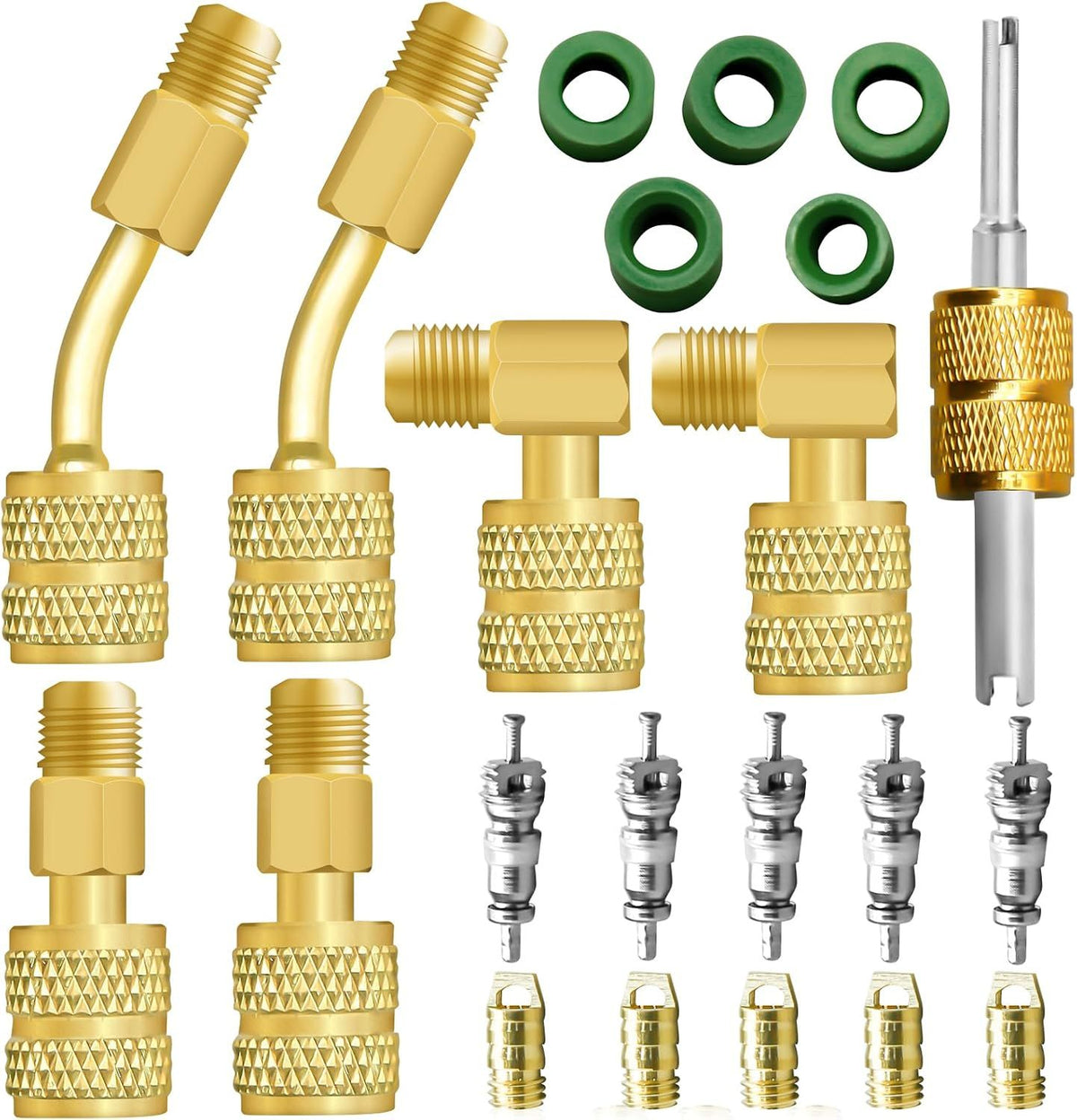 R410A Mini Split Adapter Kit, 5/16 inch to 1/4 inch Coupler and Valve Core Remover for Air Conditioner Vacuum Pump Hoses