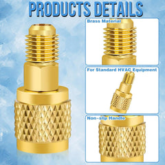 R32 and R454B Refrigerant Brass Adapter, Non-Slip Reverse-Thread Connector for R-32 and R-454B Split System Tanks, 1/4 inch Female to Male