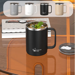 17oz Insulated Coffee Mug with Handle and Lid, Stainless Steel Double Wall Vacuum Travel Tumbler, Black