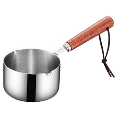 Milk Warmer Pot with Wooden Handle Stainless Steel Butter Coffee Milk Warmer Heating Saucepan for Kitchen Cooking, 80ml