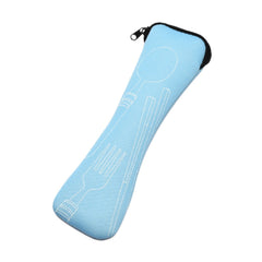 Portable Cutlery Storage Bag Zipper Utensil Pouch Travel Tableware Holder for Spoon Fork, Tableware Not Included, Blue