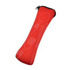 Portable Cutlery Storage Pouch, Zipper Tableware Bag for Spoon and Fork, Wear-Resistant Fabric, Red