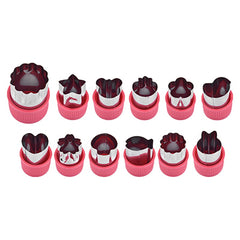 12Pcs Fruit and Vegetable Cutter Molds Set, Star Shape Plunger Fondant Cake Cookie Biscuit Embossing Cutting Tools for Kitchen, Red