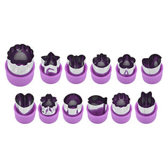 12Pcs Fruit and Vegetable Cutter Molds Stainless Steel Cookie Fondant Plunger Cutting Tools for Cake Decorating Baking, Purple