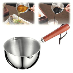 Stainless Steel Oil Strainer Pot with Wooden Handle Kitchen Cooking Oil Container Grease Storage Can for Kitchen Cooking