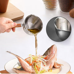 Stainless Steel Oil Strainer Pot with Wooden Handle Kitchen Cooking Oil Container Grease Storage Can for Kitchen Cooking