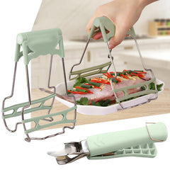 Anti Hot Bowl Clips, Stainless Steel Plate Clip Clamp Holder for Moving Hot Plates or Bowls from Microwave Oven, Kitchen Cooking Tongs for Kitchen, Green