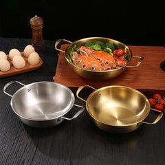 Stainless Steel Instant Noodle Pot with Handles, Korean Ramen Cooking Pan for Soup Pasta Home Outdoor Dishwasher Safe, 7.1 Inch