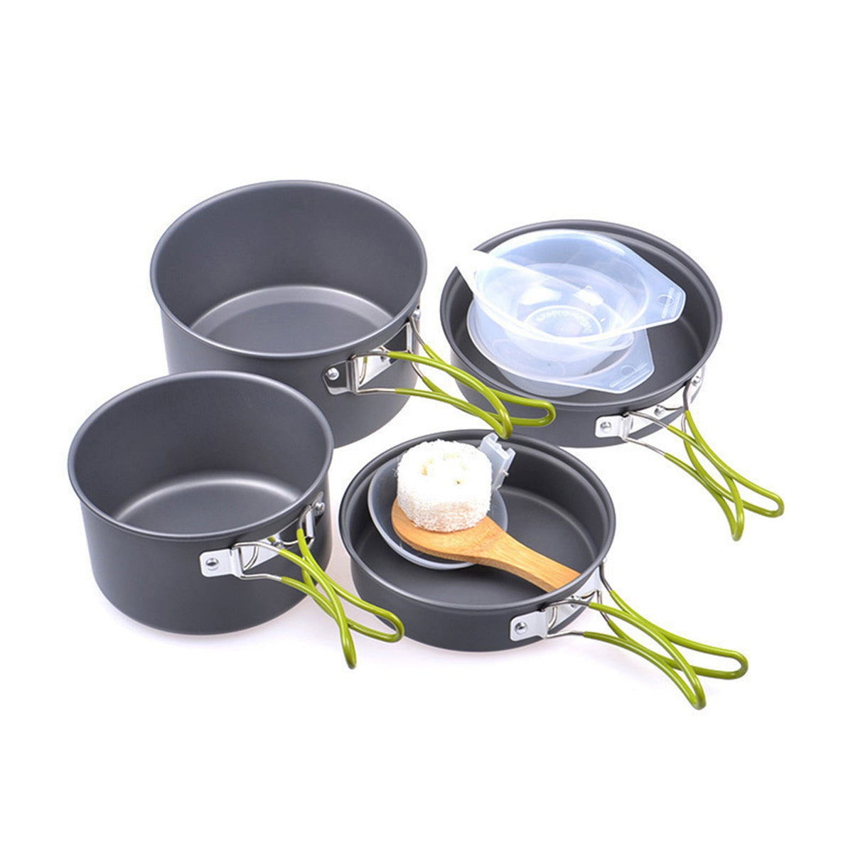 2-3 Person Camping Cookware Set Portable Outdoor Cooking Pot Picnic Utensil Aluminum Heat Resistant Mess Kit, As Shown