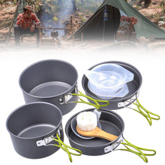 2-3 Person Camping Cookware Set Portable Outdoor Cooking Pot Picnic Utensil Aluminum Heat Resistant Mess Kit, As Shown
