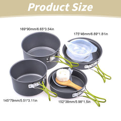 2-3 Person Camping Cookware Set Portable Outdoor Cooking Pot Picnic Utensil Aluminum Heat Resistant Mess Kit, As Shown